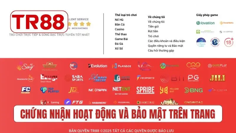 Chứng nhận hoạt động và bảo mật trên trang